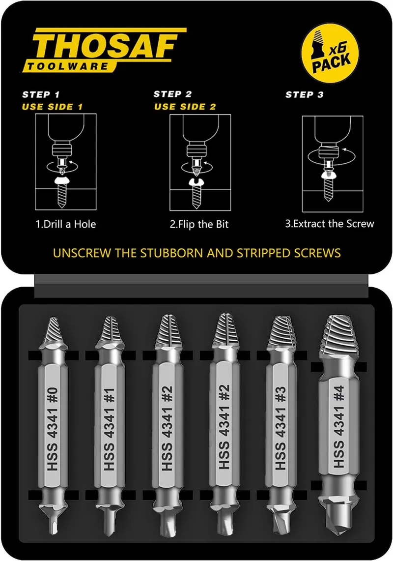 Damaged screw extractor set, product photo