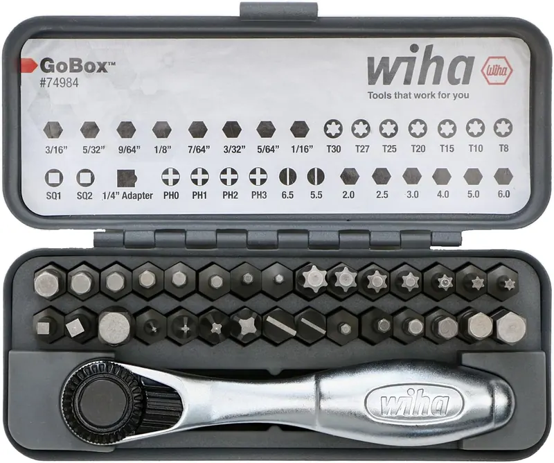 Wiha 74984 GoBox bit set and ratchet, product photo